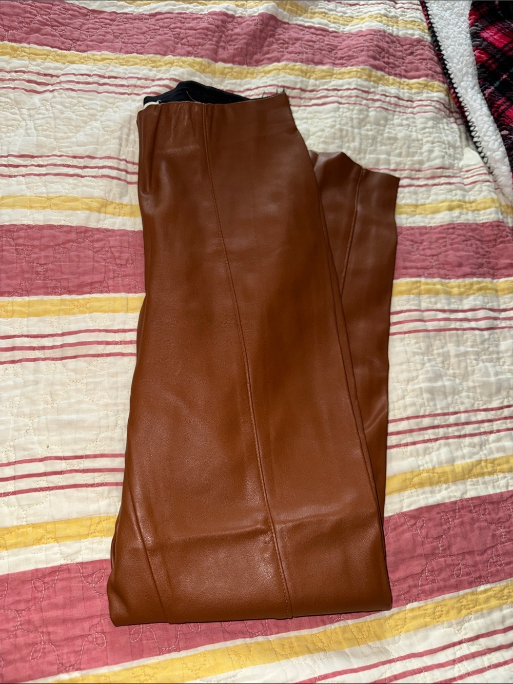 H&M Brown Faux Leather Wide-Leg Pants